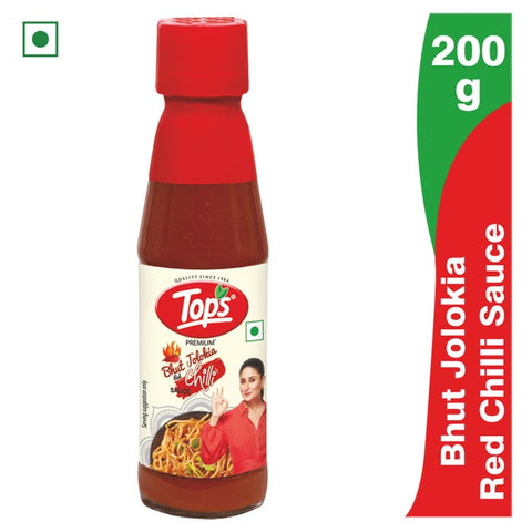 Tops Bhut Jolokia Red Chilli Sauce - 200g. Glass Bottle