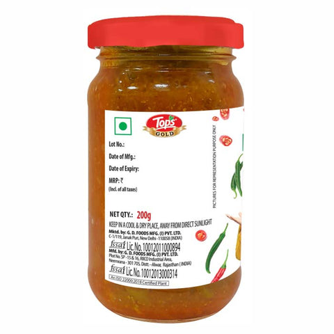 Tops Gold Chana Lime Onion Pickle - 200g  Glass Bottle