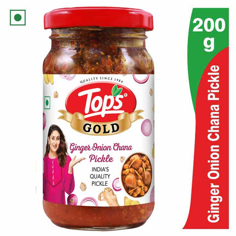 Tops Gold Ginger Onion Chana Pickle - 200g  Glass Bottle