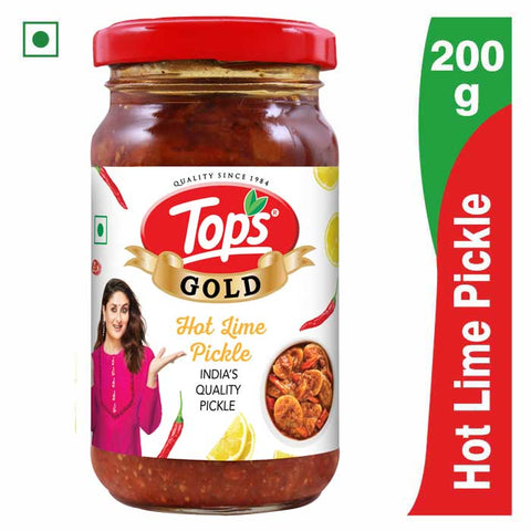 Tops Gold Hot Lime Pickle - 200g  Glass Bottle