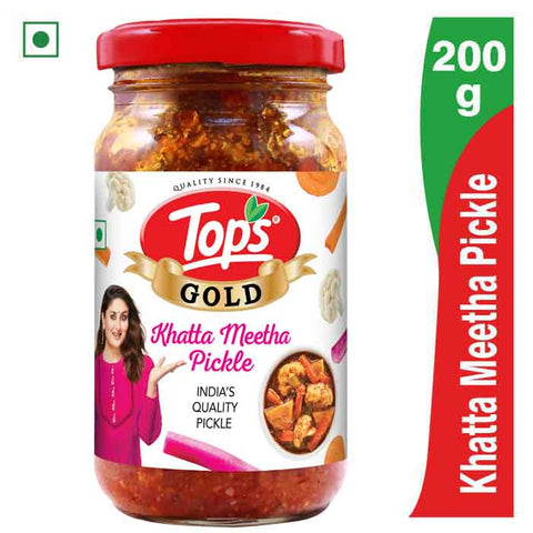 Tops Pickle Khatta Meetha - 200g. Glass Bottle