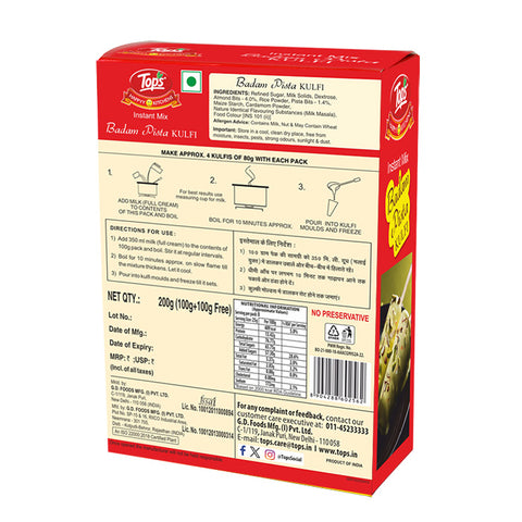 TOPS Instant Mix Badam Pista Kulfi- 100g +100g Mono Carton
