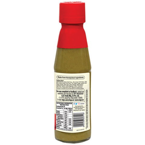 Tops Bhut Jolokia Green Chilli Sauce - 200g. Glass Bottle