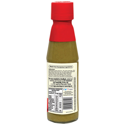 TOPS Bhut Jolokia Green Chilli Sauce - 200g. Glass Bottle