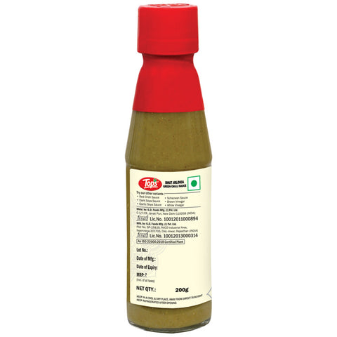 TOPS Bhut Jolokia Green Chilli Sauce - 200g. Glass Bottle