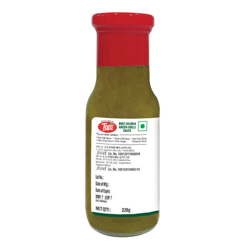 TOPS Bhut Jolokia Green Chilli Sauce - 220g. Glass Bottle