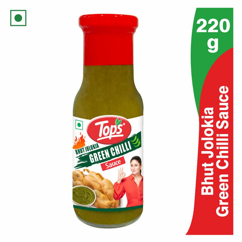 TOPS Bhut Jolokia Green Chilli Sauce - 220g. Glass Bottle