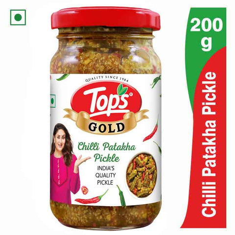 Tops Pickle Green Chilli - 200g. Glass Bottle