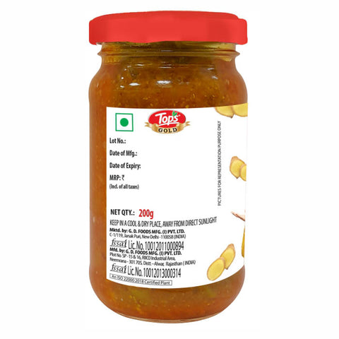 Tops Gold Ginger Punjabi Pickle - 200g  Glass Bottle