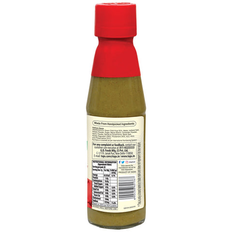 Tops Green Chilli Sauce - 200g. Glass Bottle