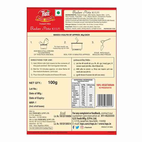 Tops Instant Mix Badam Pista Kulfi- 100g Mono Carton