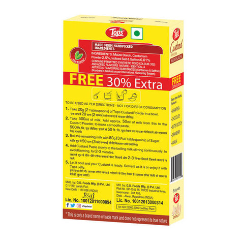 Tops Custard Powder Kesar Elaichi - 100g +  Free 30% Extra Mono Carton