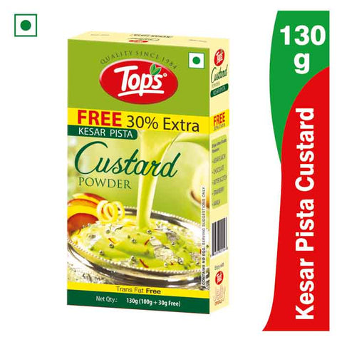 TOPS Custard Powder Kesar Pista - 100g + Free 30% Extra Mono Carton