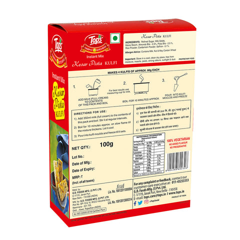 TOPS Instant Mix Kesar Pista Kulfi - 100g Mono Carton