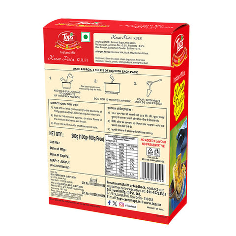 TOPS Instant Mix Kesar Pista Kulfi - 100g+100g Mono Carton