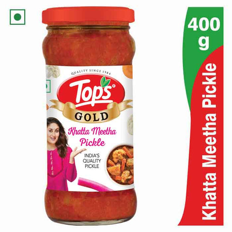 TOPS Gold Khatta Meetha Pickle - 400g. Glass Bottle