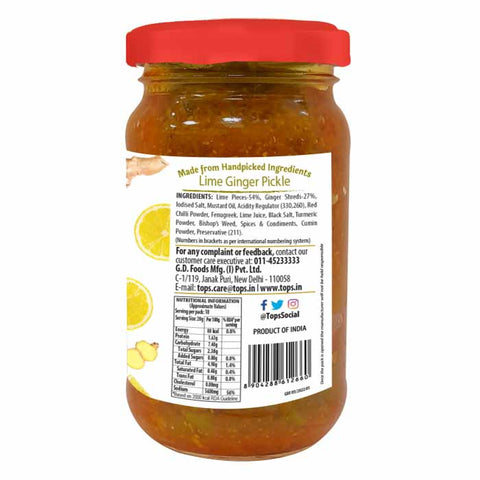 TOPS Gold Lime Ginger Pickle - 200g  Glass Bottle