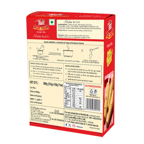 TOPS Instant Mix Malai Kulfi- 100g+100g Mono Carton
