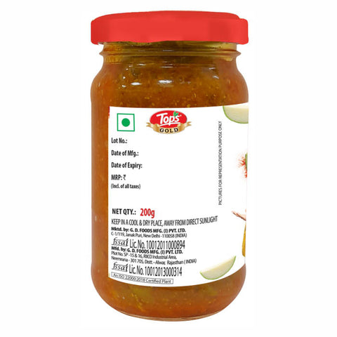 TOPS Gold Mango Pickle - 200g. Glass Bottle