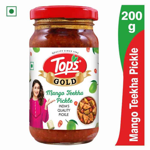 Tops Gold Mango Teekha Pickle - 200g Glass Bottle