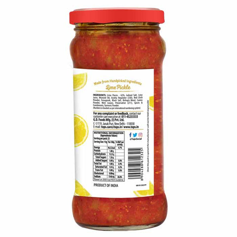 TOPS Gold Lime Pickle - 375g. Glass Bottle