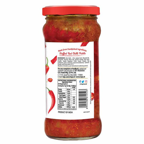 Tops Pickle Stuffed Red Chilli - 375g. Glass Bottle