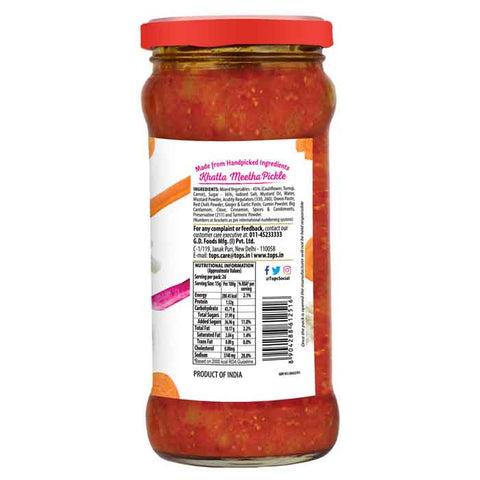 TOPS Gold Khatta Meetha Pickle - 400g. Glass Bottle