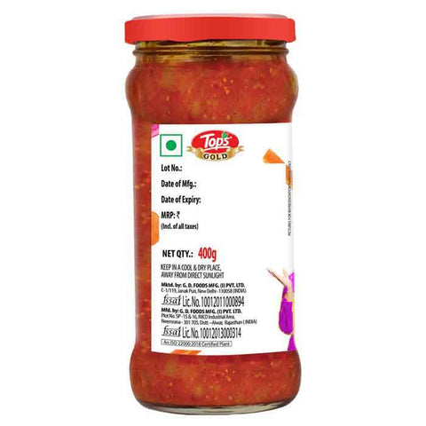 Tops Pickle Khatta Meetha - 400g. Glass Bottle