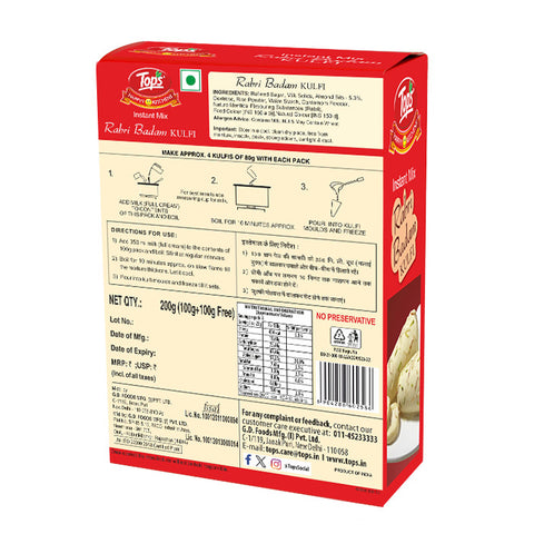 TOPS Instant Mix Rabri Badam Kulfi- 100g+100g Mono Carton