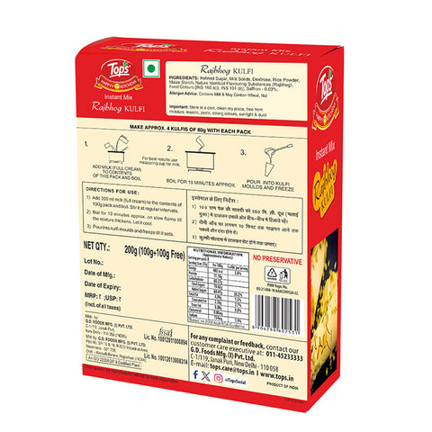TOPS Instant Mix Rajbhog Kulfi- 100g+100g Mono Carton