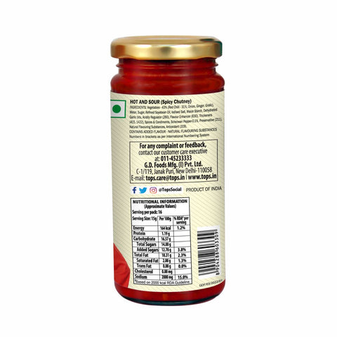 TOPS Schezwan Hot (Spicy Chutney ) - 250g Glass Bottle