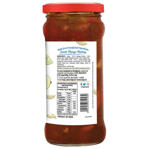 Tops Mango Sweet Chutney - 450g. Glass Bottle