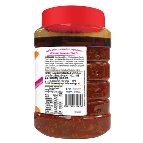 Tops Pickle Khatta Meetha - 950g. PET Jar
