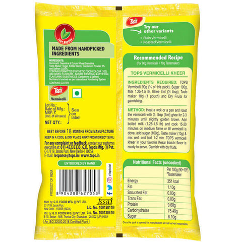 TOPS Vermicelli Kesar Elaichi (PP Bag) - 200g. Pouch