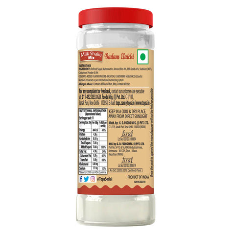 TOPS Milk Shake Mix Badam Elaichi Flavour - 220g PET Bottle