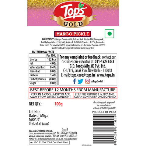 Tops Pickle Mango Pouch - 90g. Pouch